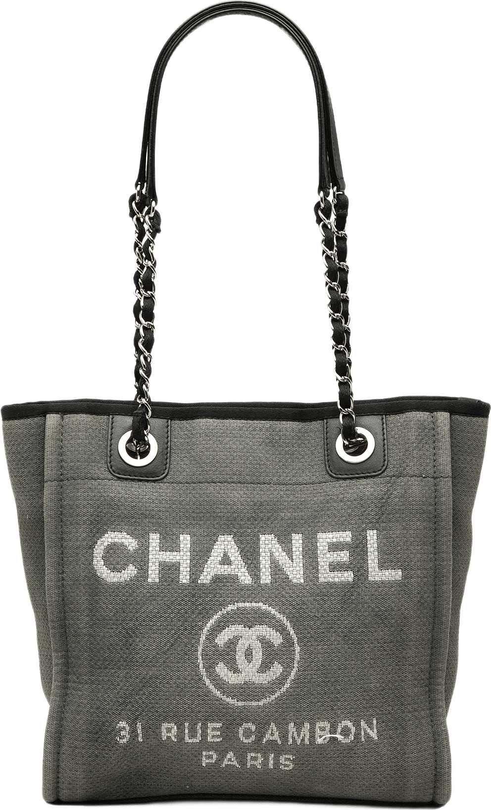 Chanel Mini Canvas Deauville Tote, från Luxclusif, i färgen grå.