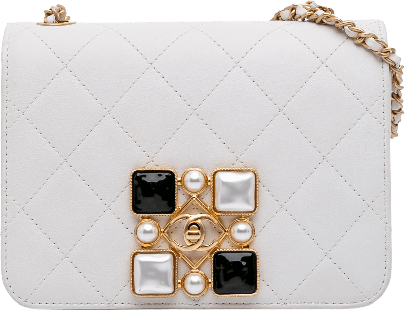 Chanel Small Cc Quilted Calfskin Crystal Pearl Full Flap, från Luxclusif, i färgen ivory.