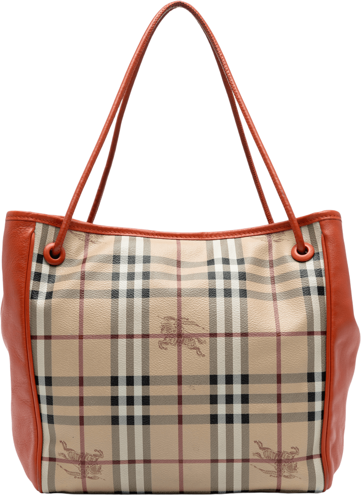 Burberry Small Leather Trimmed Haymarket Check Coated Canvas Canterbury Tote, från Luxclusif, i färgen beige.