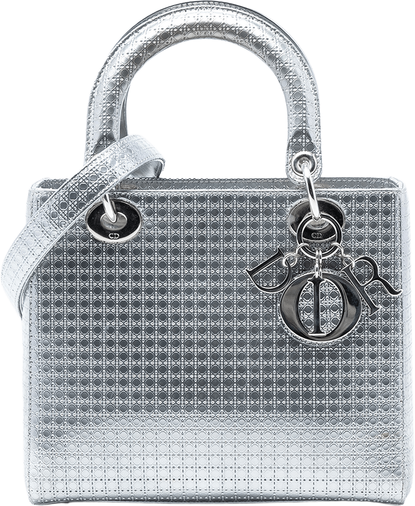 Dior Medium Metallic Patent Microcannage Lady Dior, från Luxclusif, i färgen silver.