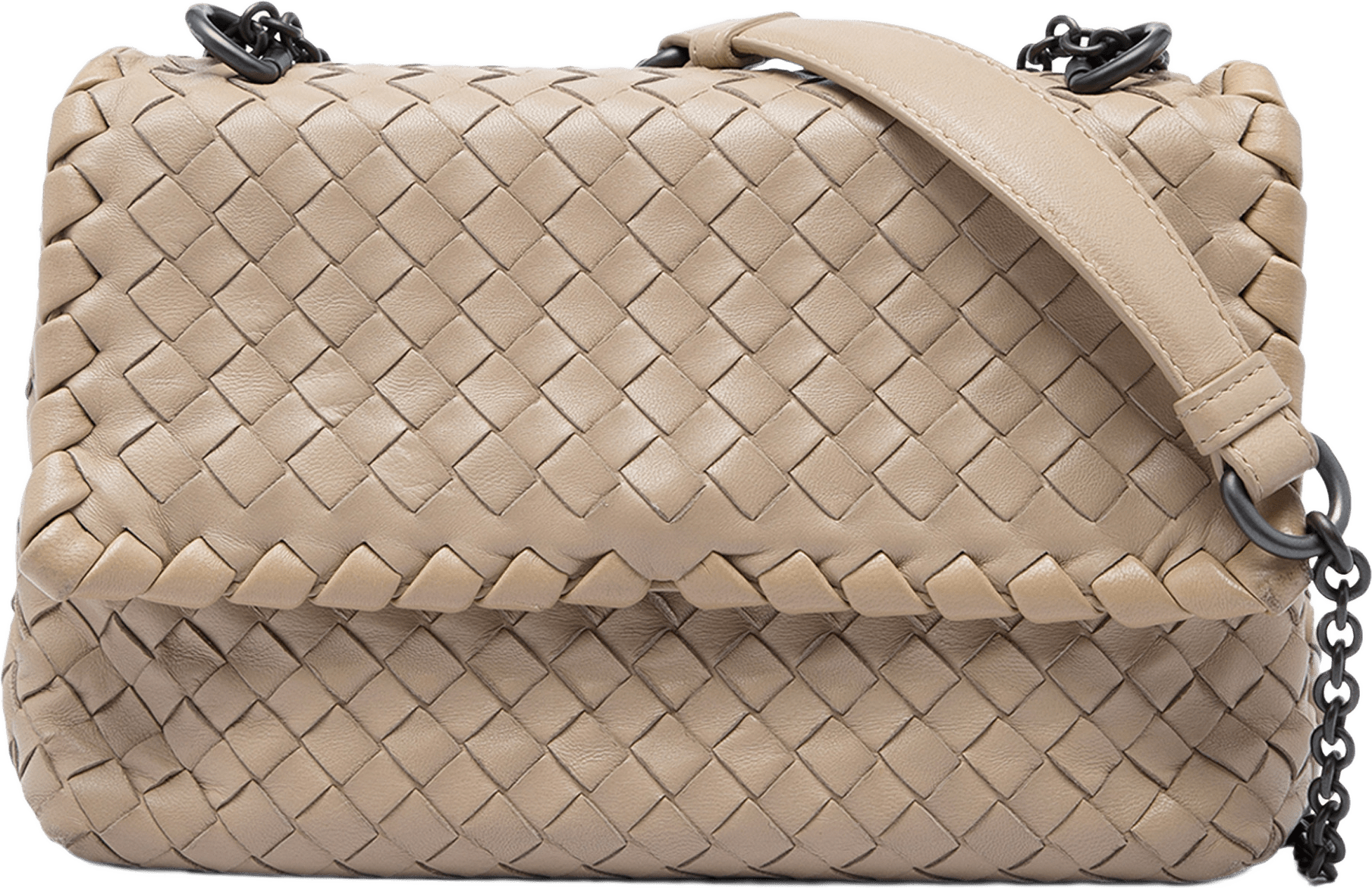 Bottega Veneta Baby Nappa Intrecciato Olimpia Crossbody, från Luxclusif, i färgen beige.