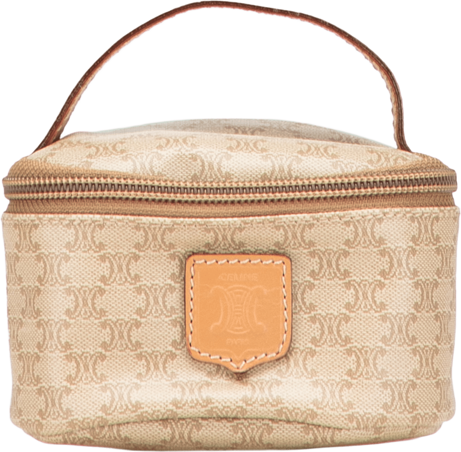 Celine Macadam Coated Canvas Vanity Bag, från Luxclusif, i färgen beige.