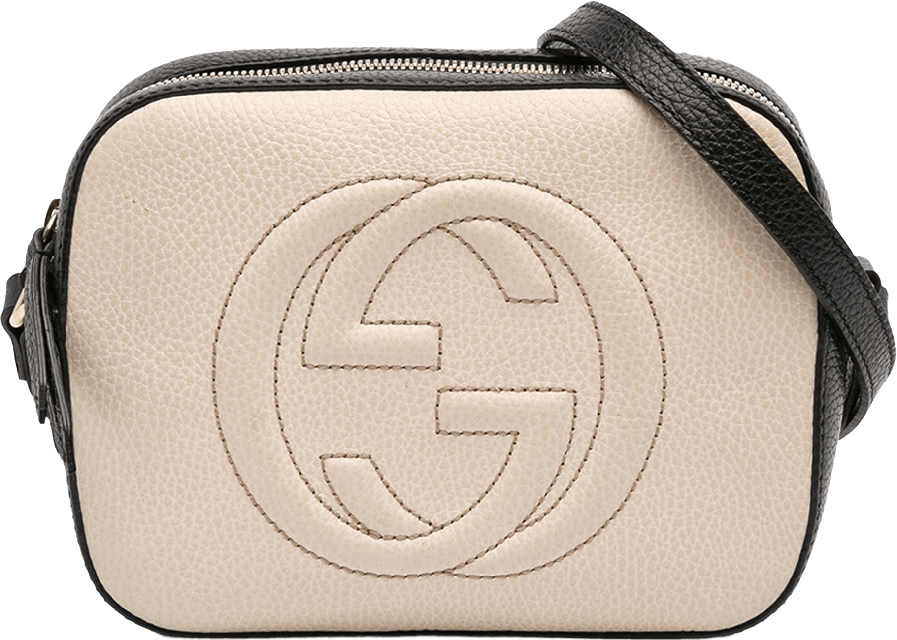 Gucci Small Bicolor Leather Soho Disco Crossbody, från Luxclusif, i färgen ivory.