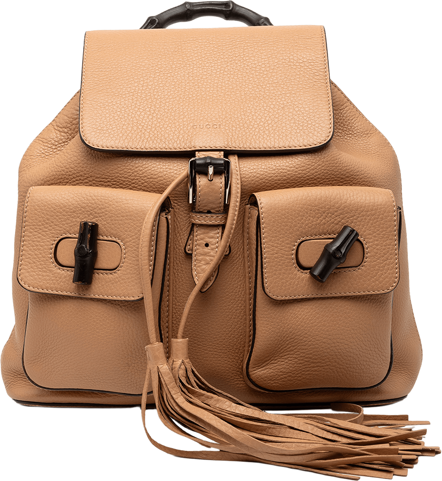 Gucci Leather Bamboo Tassel Backpack, från Luxclusif, i färgen light brown.