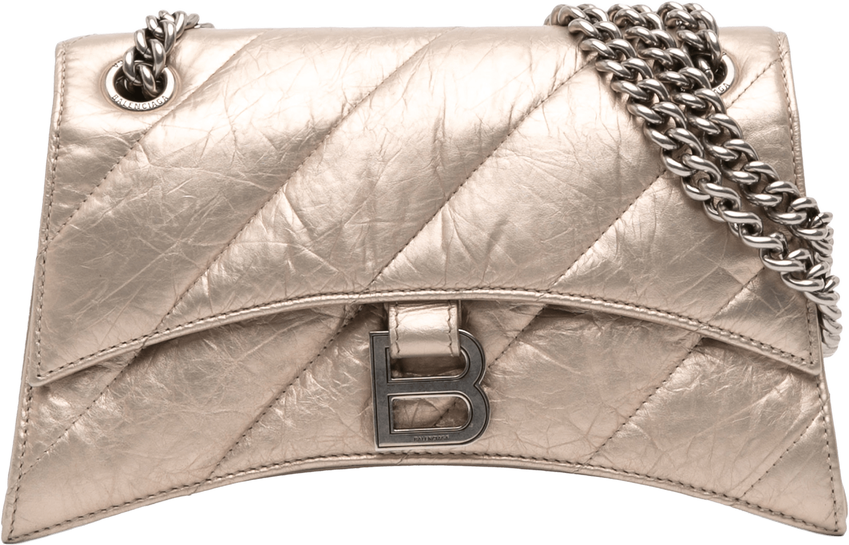 Balenciaga Small Metallic Calfskin Crush Chain Shoulder Bag, från Luxclusif, i färgen beige.