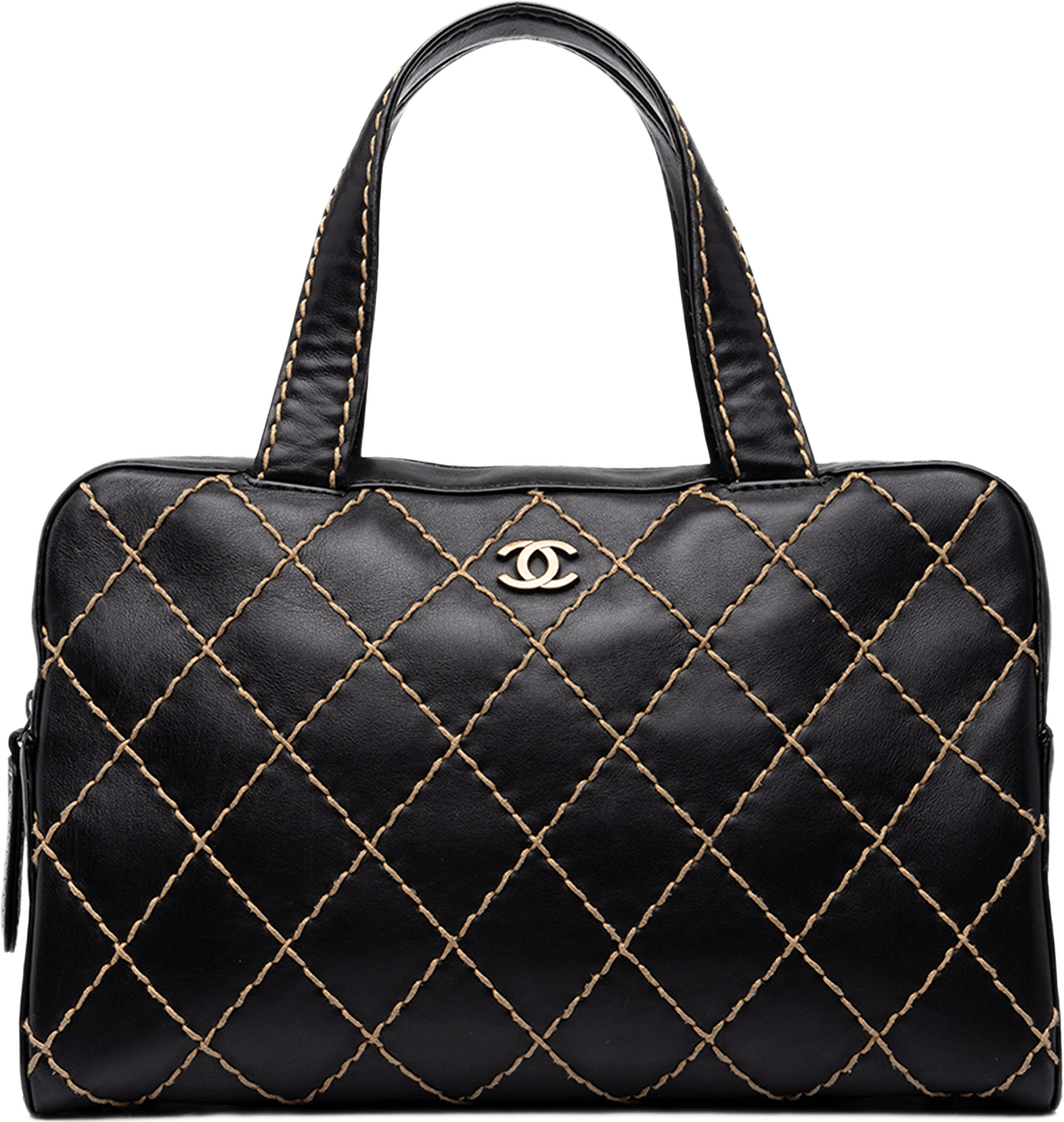 Chanel Cc Calfskin Wild Stitch Handbag, från Luxclusif, i färgen svart.