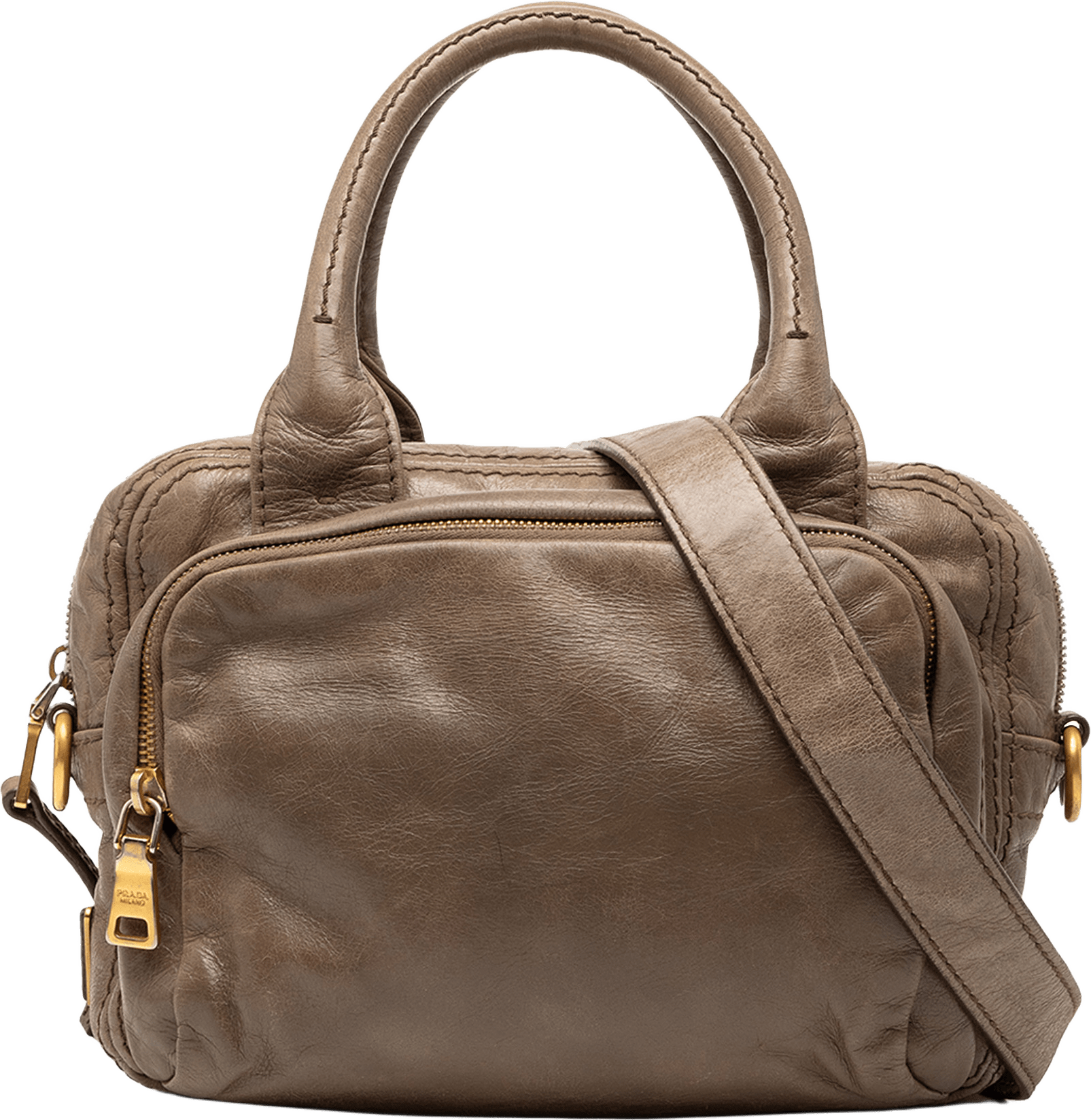 Prada Vitello Shine Bauletto Satchel, från Luxclusif, i färgen taupe.