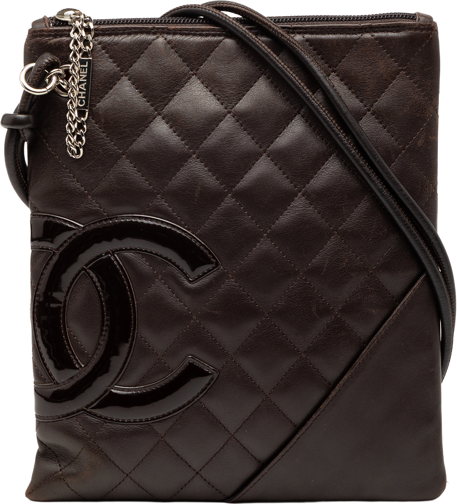 Chanel Quilted Lambskin Cambon Ligne Flat Crossbody, från Luxclusif, i färgen dark brown.