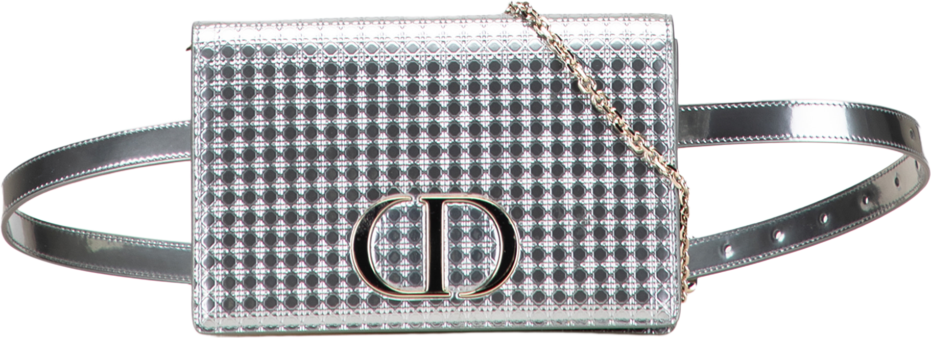 Dior Metallic Patent Microcannage 2 In 1 30 Montaigne Pouch, från Luxclusif, i färgen silver.
