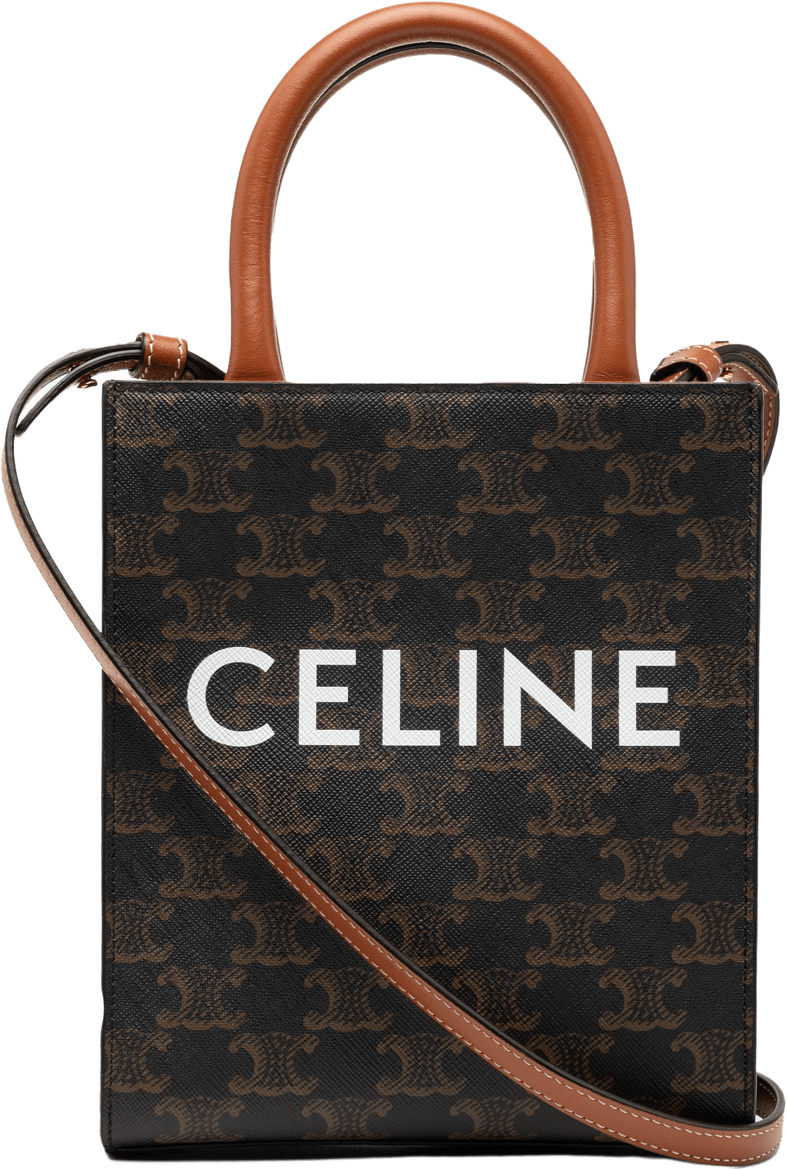 Celine Mini Triomphe Coated Canvas Vertical Cabas Satchel, från Luxclusif, i färgen dark brown.