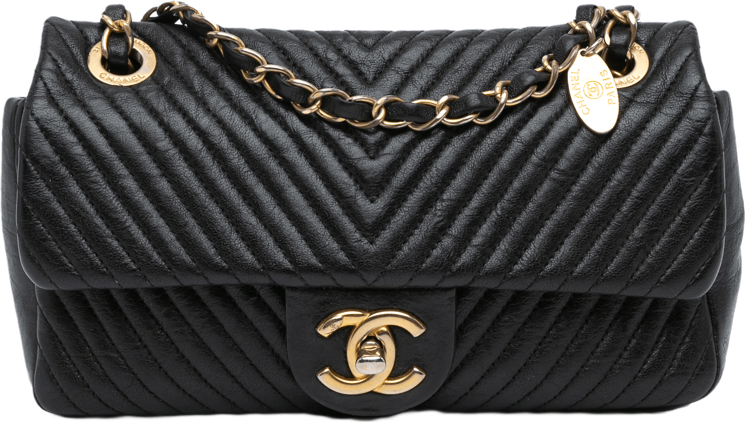 Chanel Small Chevron Wrinkled Lambskin Medallion Charm Surpique Flap