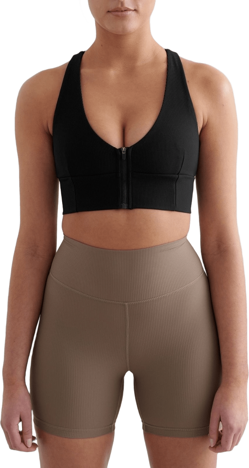 Ribbed Performance Zipped Bra, från aim'n, i färgen black.
