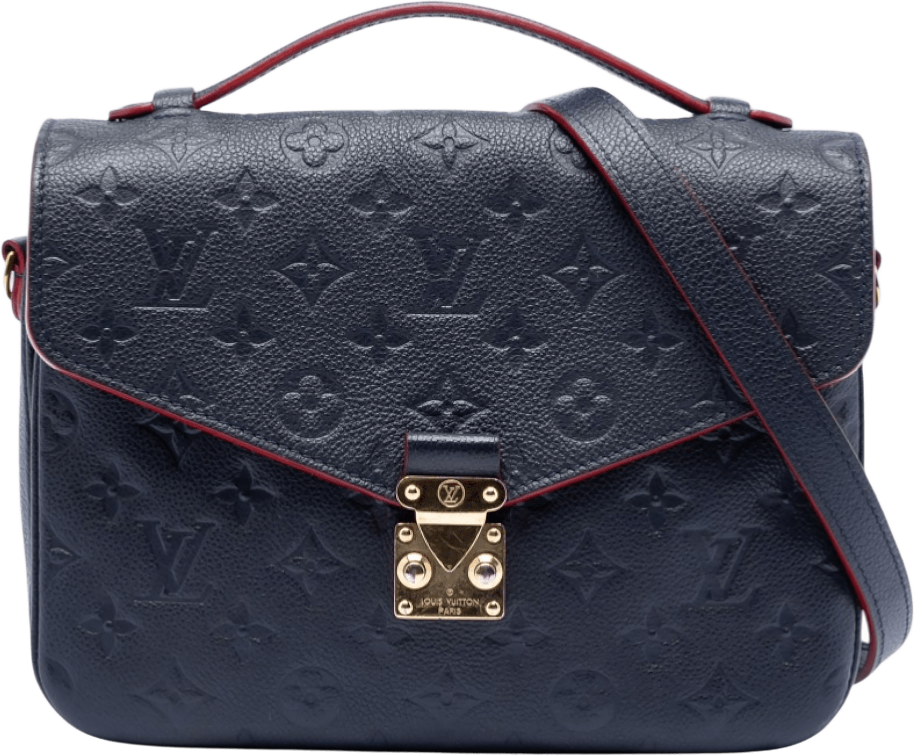 Louis Vuitton Monogram Empreinte Pochette Metis, från Luxclusif, i färgen navy.