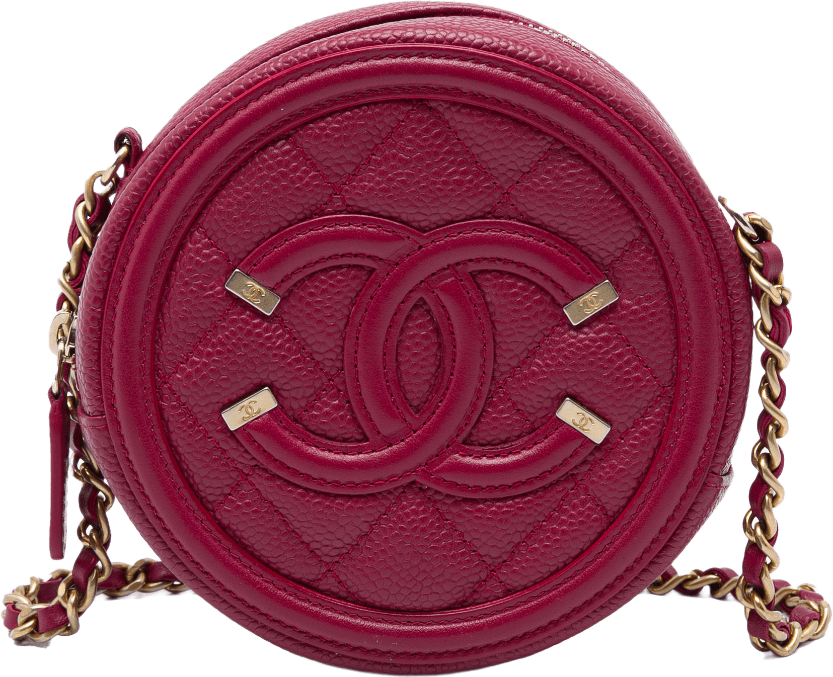 Chanel Caviar Cc Filigree Round Crossbody, från Luxclusif, i färgen röd.