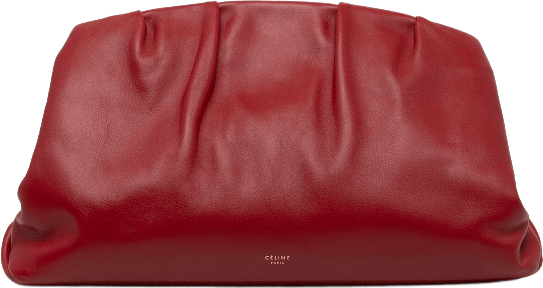 Celine Pleated Calfskin French Lock Clutch, från Luxclusif, i färgen röd.