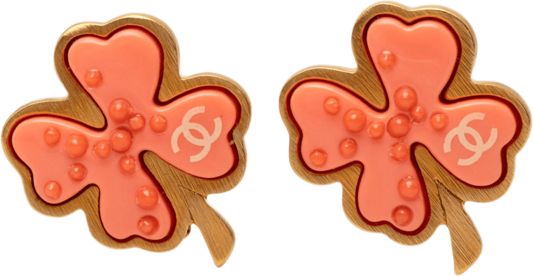 Chanel Cc Gold Plated Enamel Clover Clip On Earrings, från Luxclusif, i färgen guld.