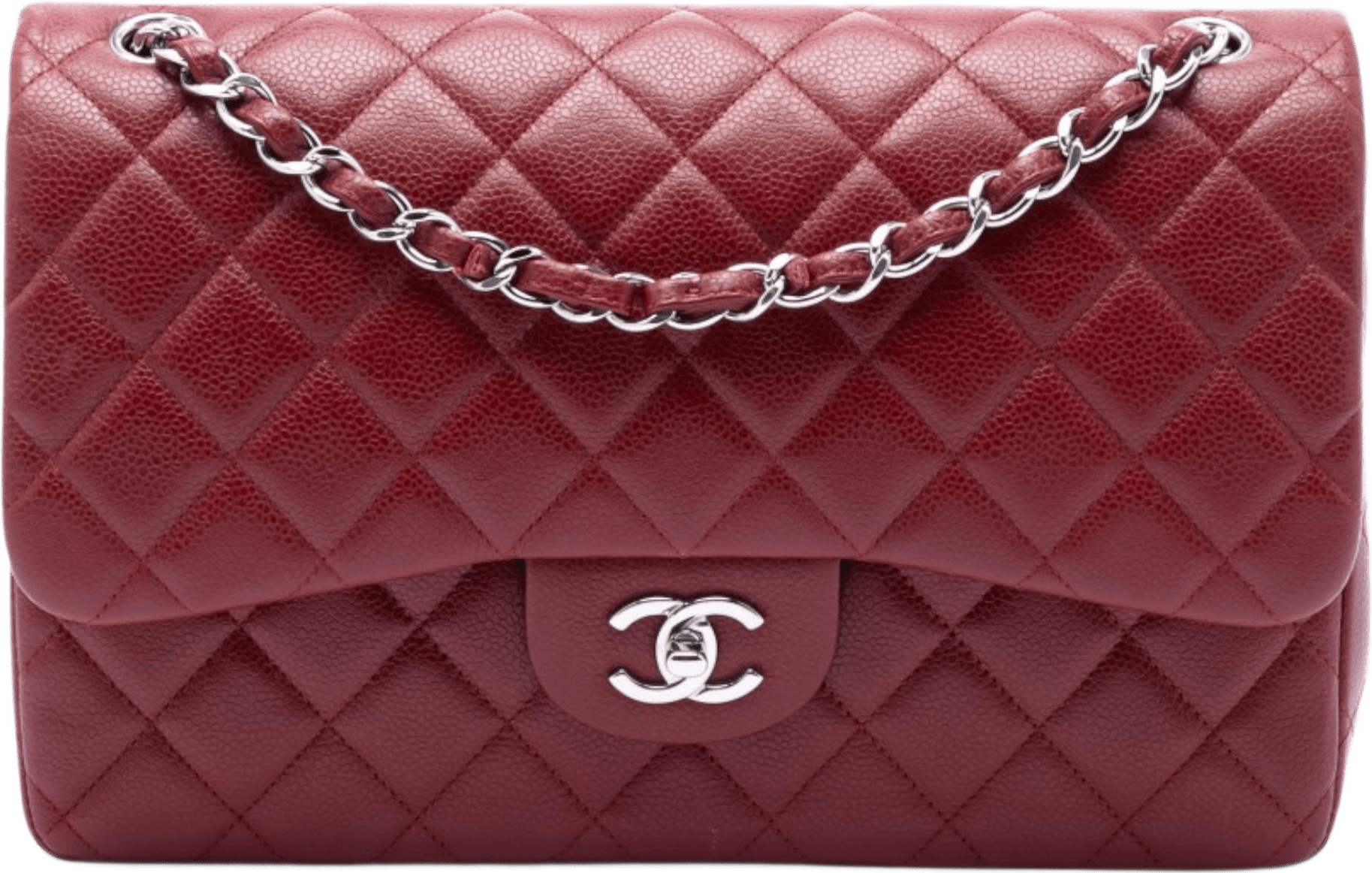 Chanel Jumbo Classic Caviar Double Flap, från Luxclusif, i färgen dark red.