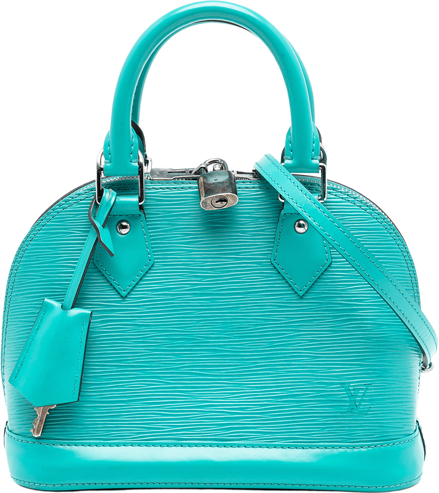 Louis Vuitton Epi Alma Bb, från Luxclusif, i färgen turquoise.