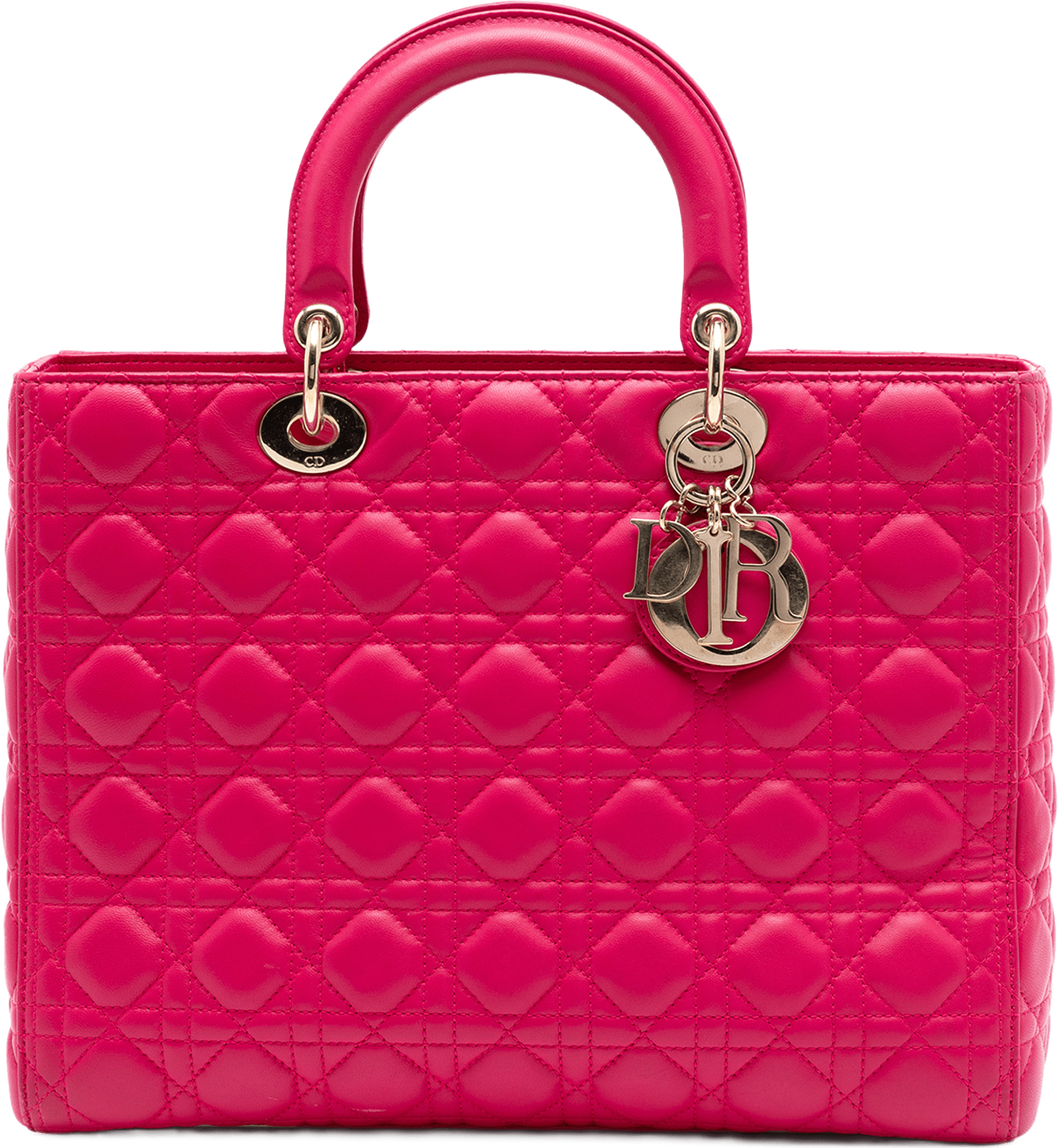 Dior Large Lambskin Cannage Lady Dior, från Luxclusif, i färgen strawberry.