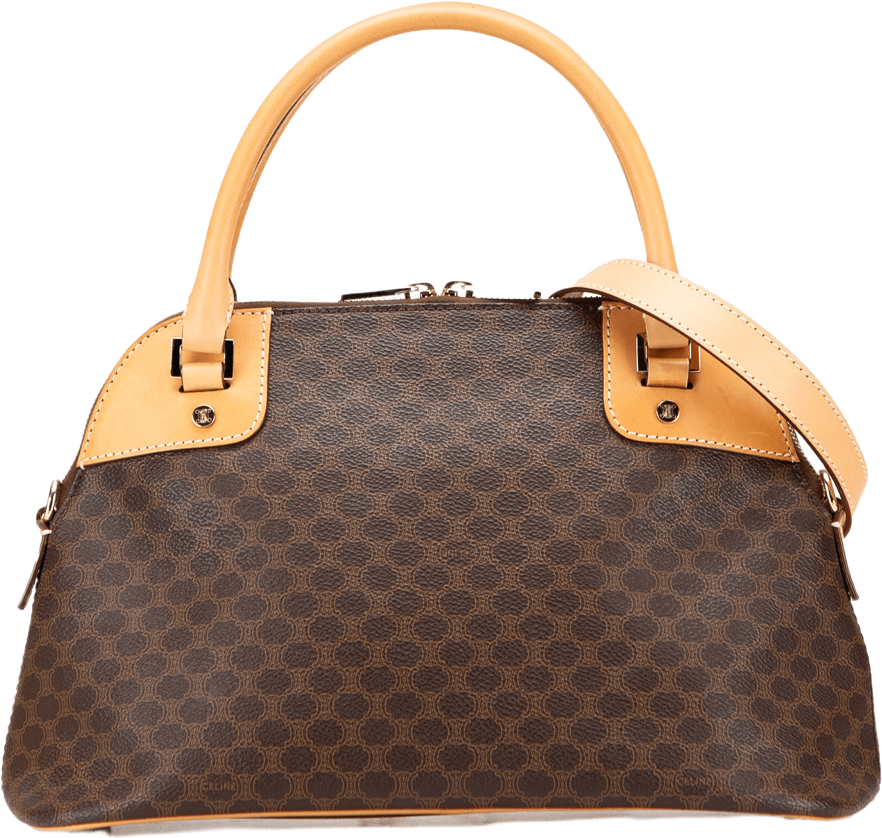 Celine Macadam Coated Canvas Dome Satchel, från Luxclusif, i färgen brown.