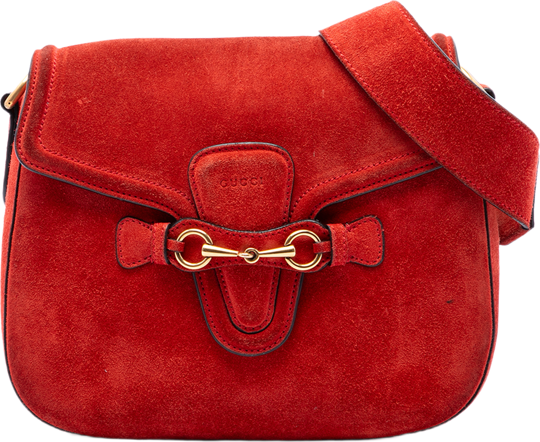 Gucci Medium Suede Lady Web Crossbody, från Luxclusif, i färgen röd.