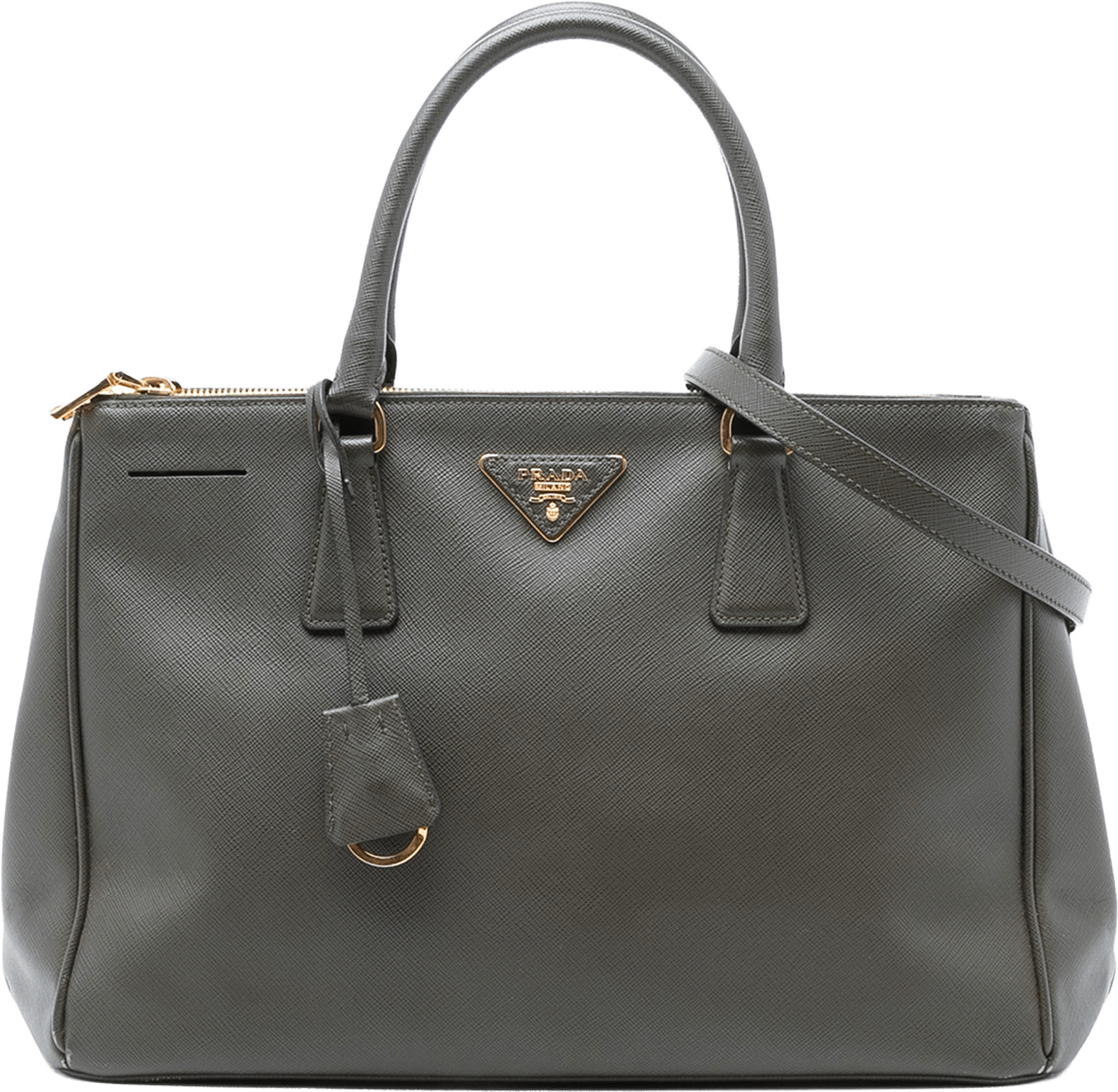 Prada Medium Saffiano Lux Galleria Double Zip Satchel, från Luxclusif, i färgen dark gray.