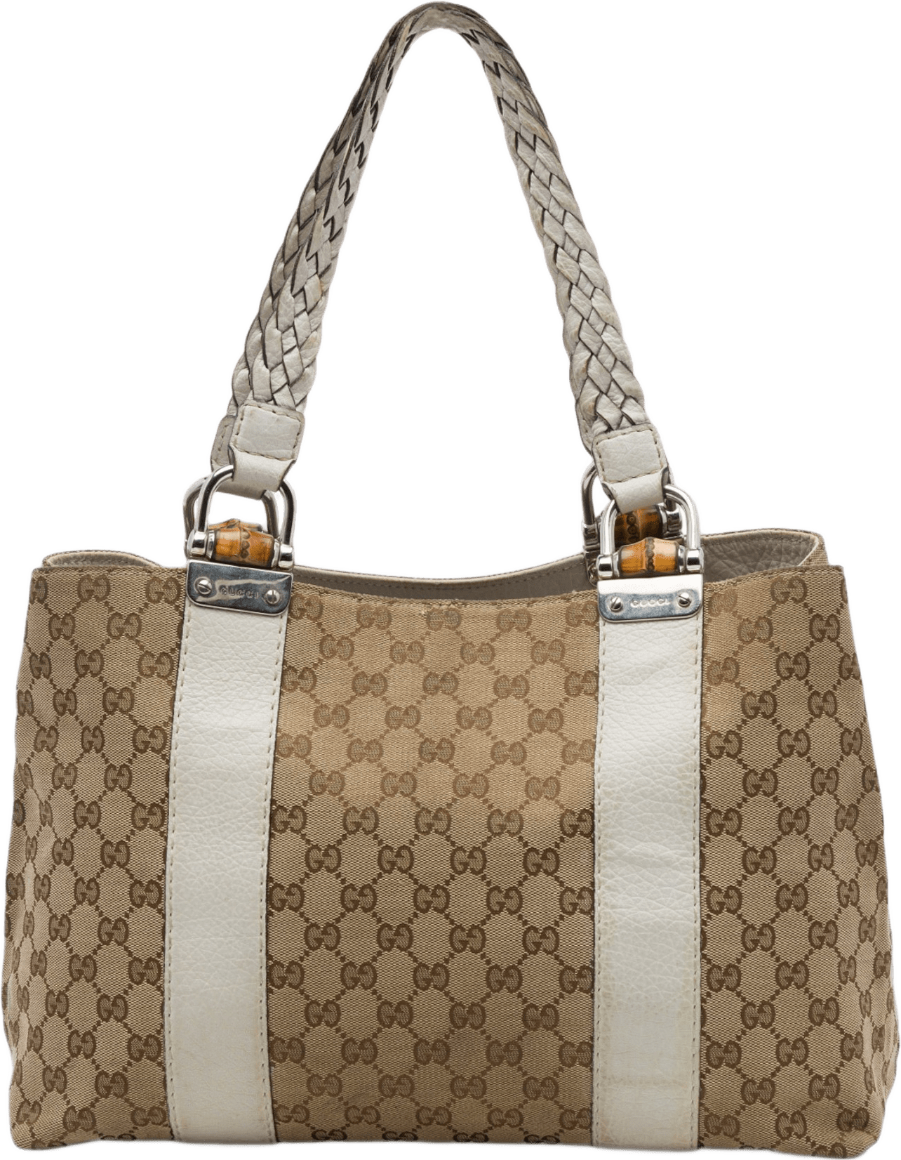 Gucci Medium Gg Canvas Bamboo Libeccio Tote, från Luxclusif, i färgen beige.