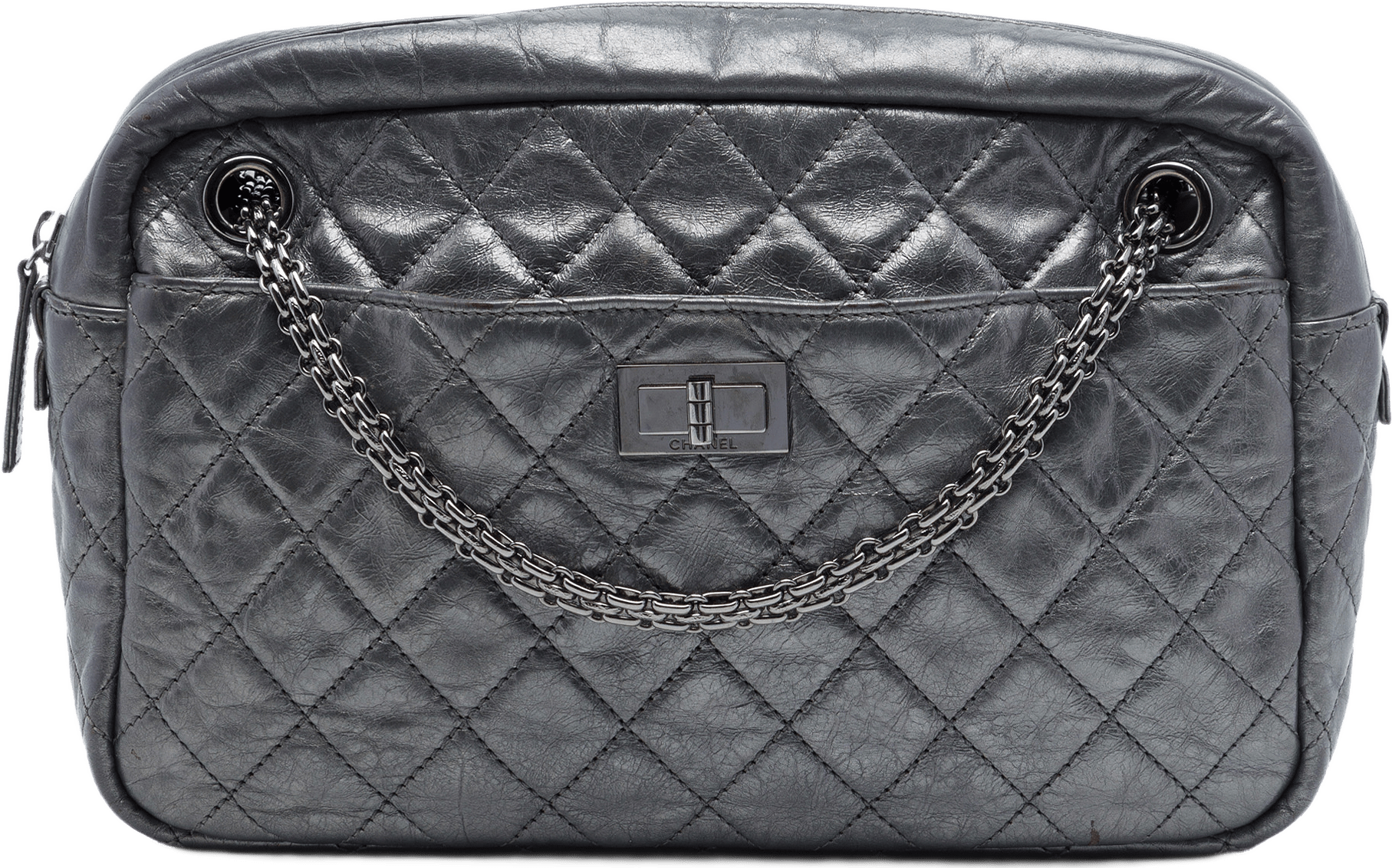 Chanel Large Quilted Calfskin Reissue 2.55 Camera Bag, från Luxclusif, i färgen grå.