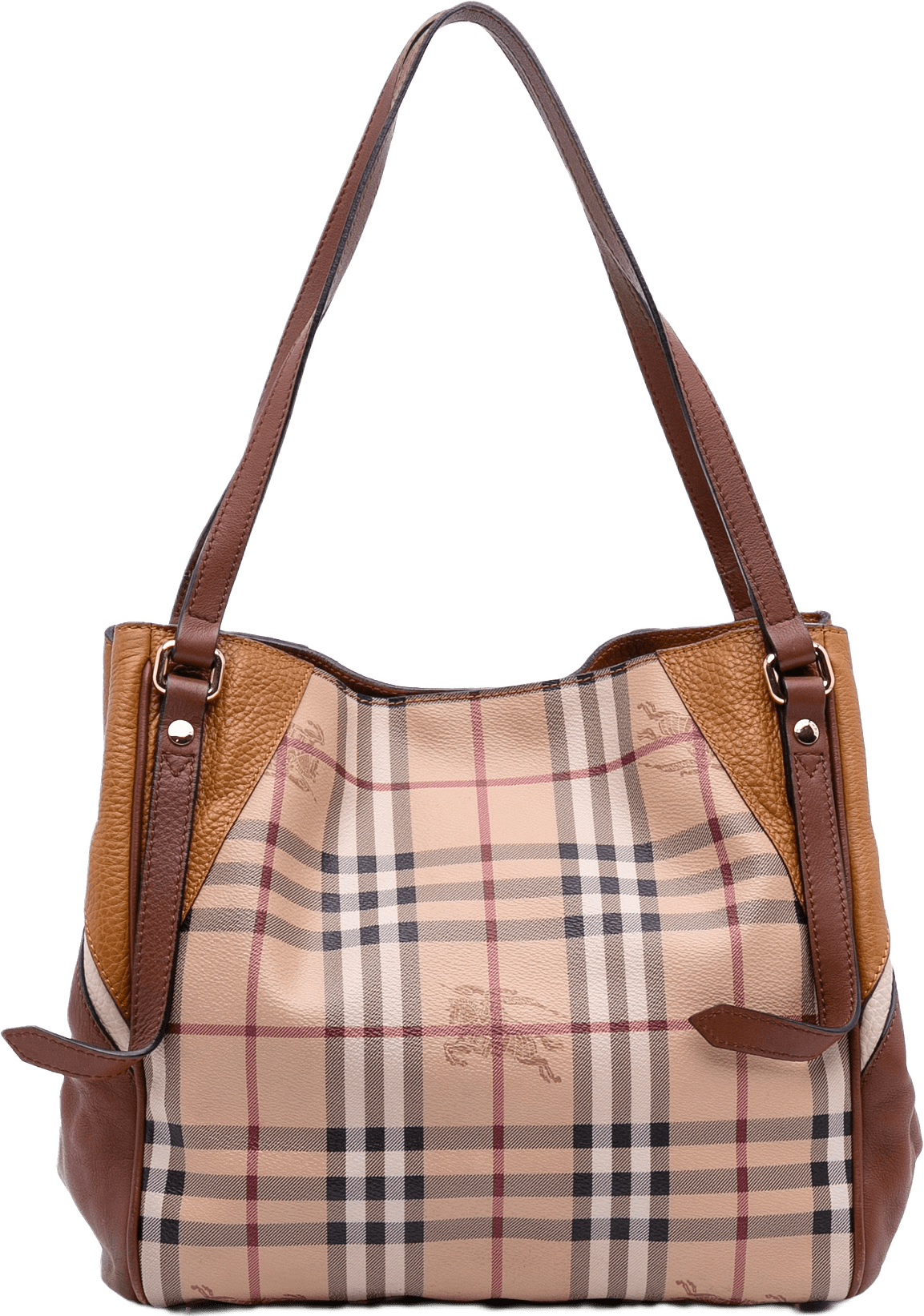 Burberry Small Leather Trimmed Haymarket Check Coated Canvas Canterbury Tote