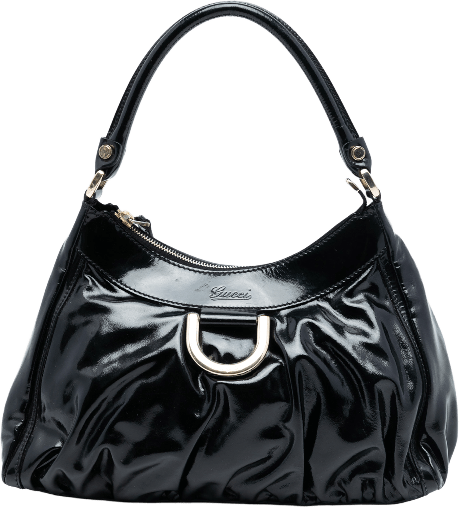 Gucci Patent Abbey D Ring Handbag, från Luxclusif, i färgen black.