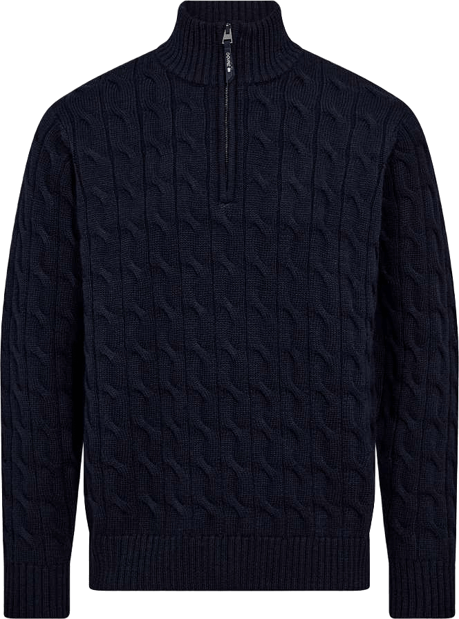 Kabelstickning Med Dragkedja | 100% Ull | Flerfärgad, från Dovre, i färgen navy.