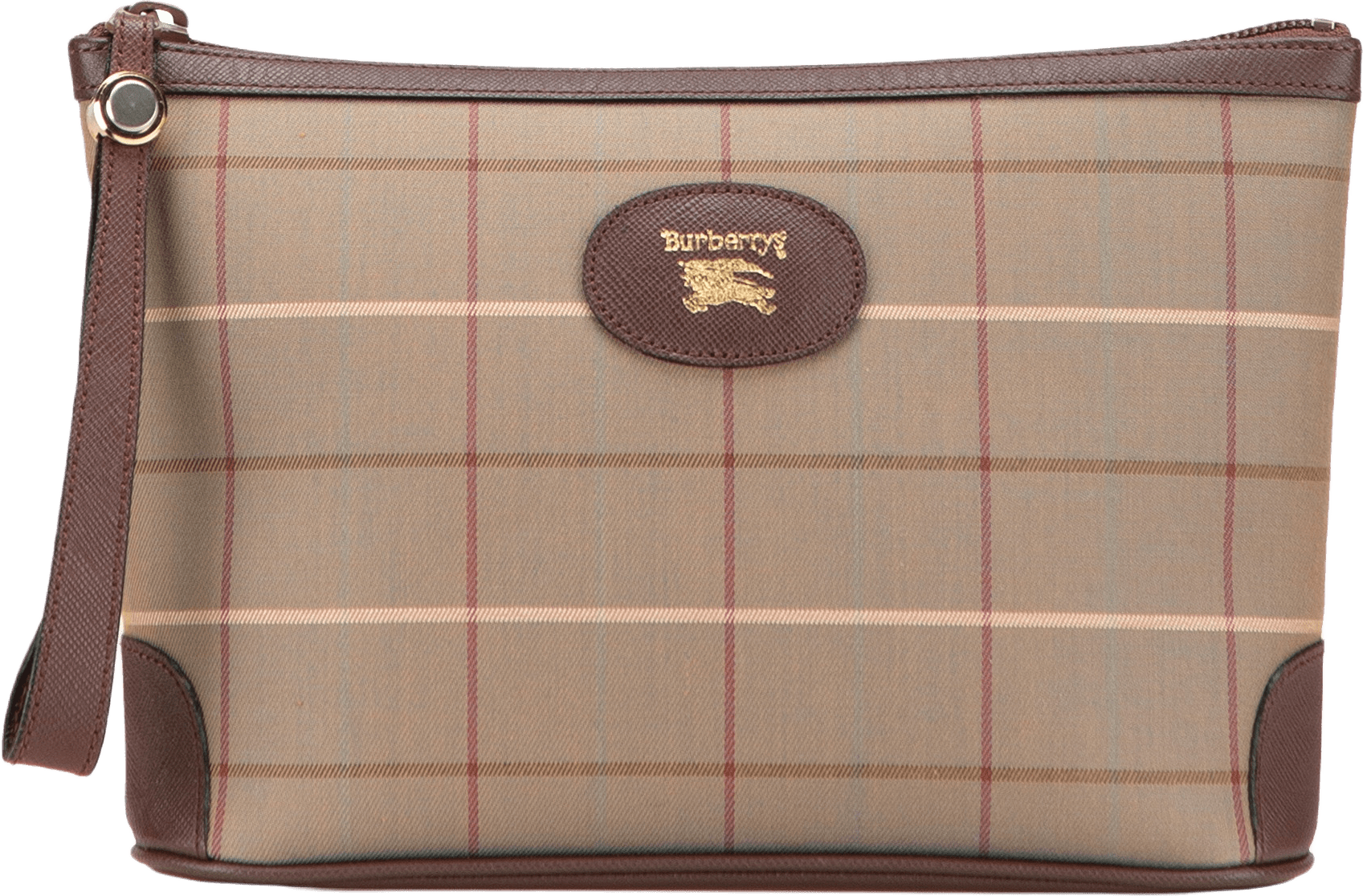 Burberry Vintage Check Canvas Wristlet Clutch, från Luxclusif, i färgen light brown.
