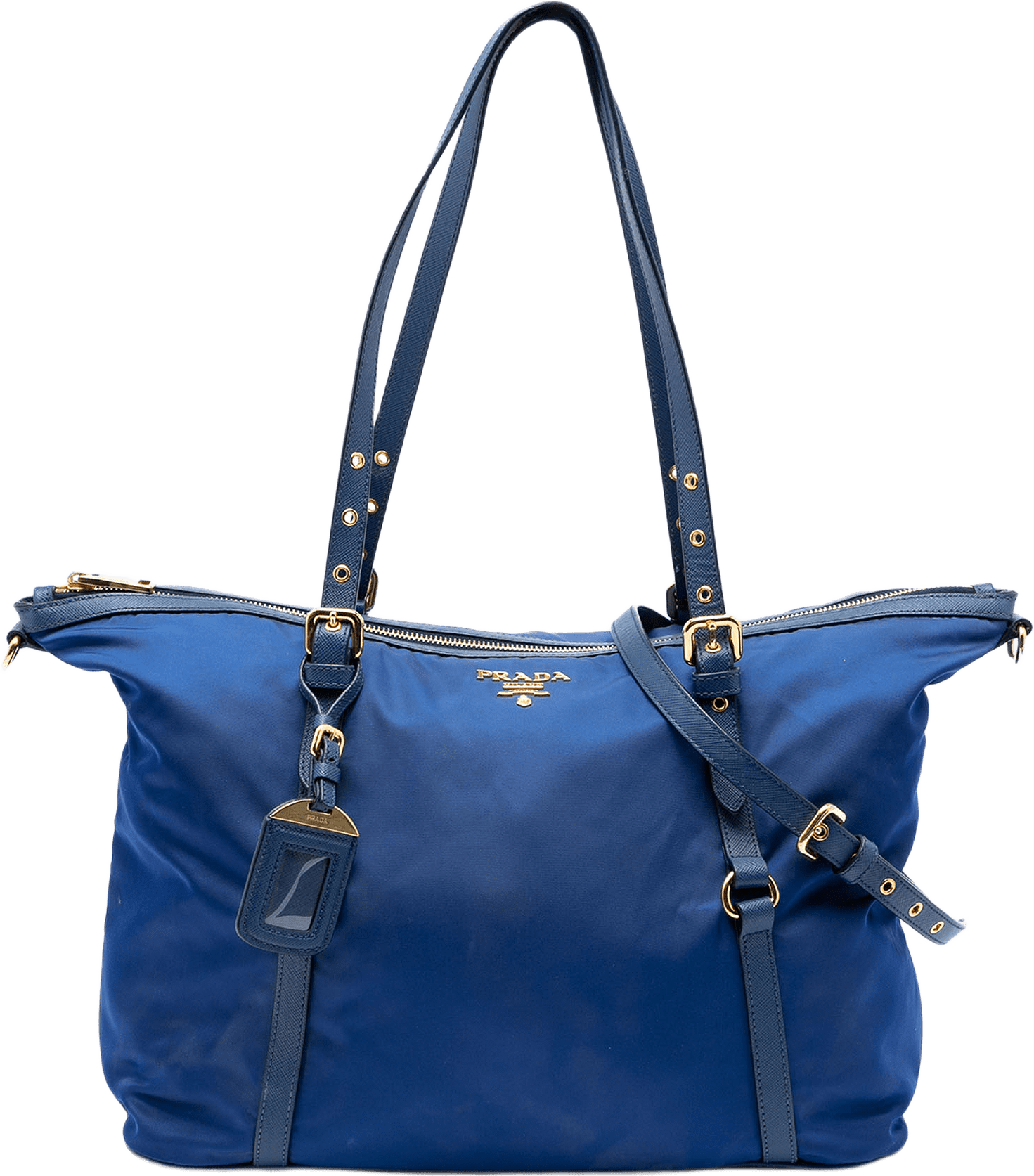 Prada Saffiano Trimmed Tessuto Satchel, från Luxclusif, i färgen blue.