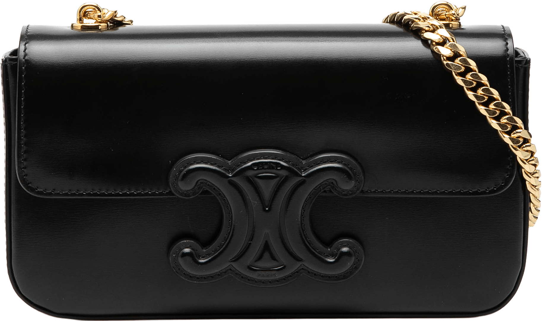 Celine Smooth Calfskin Cuir Triomphe Chain Shoulder Bag, från Luxclusif, i färgen black.