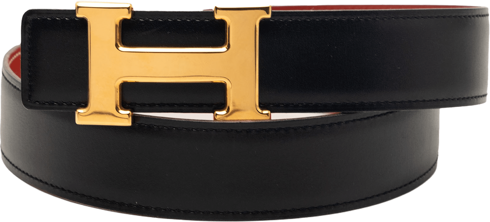 Hermès Box Calf And Gulliver Constance H Reversible Belt, från Luxclusif, i färgen black.