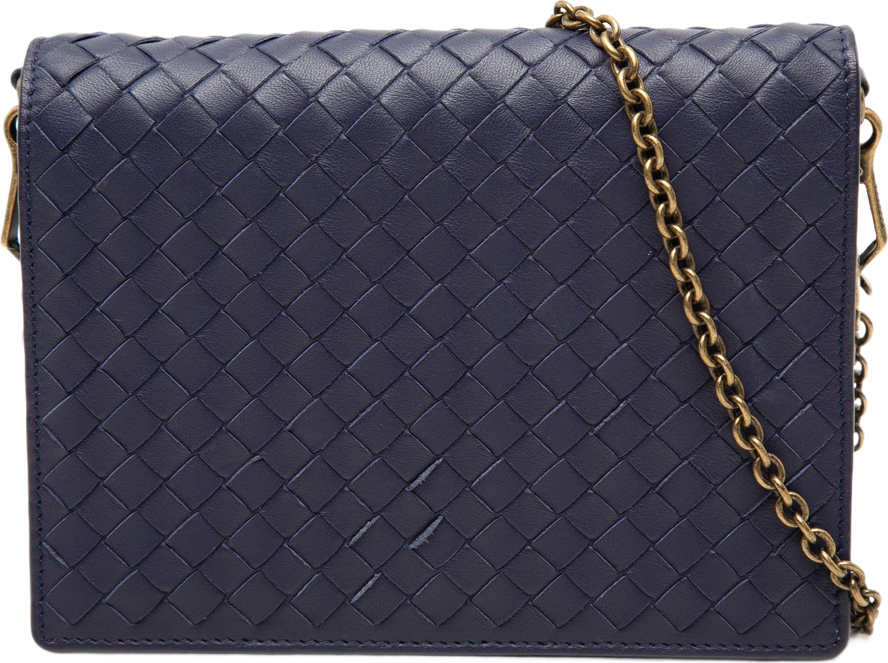 Bottega Veneta Nappa Intrecciato Wallet On Chain, från Luxclusif, i färgen blå.