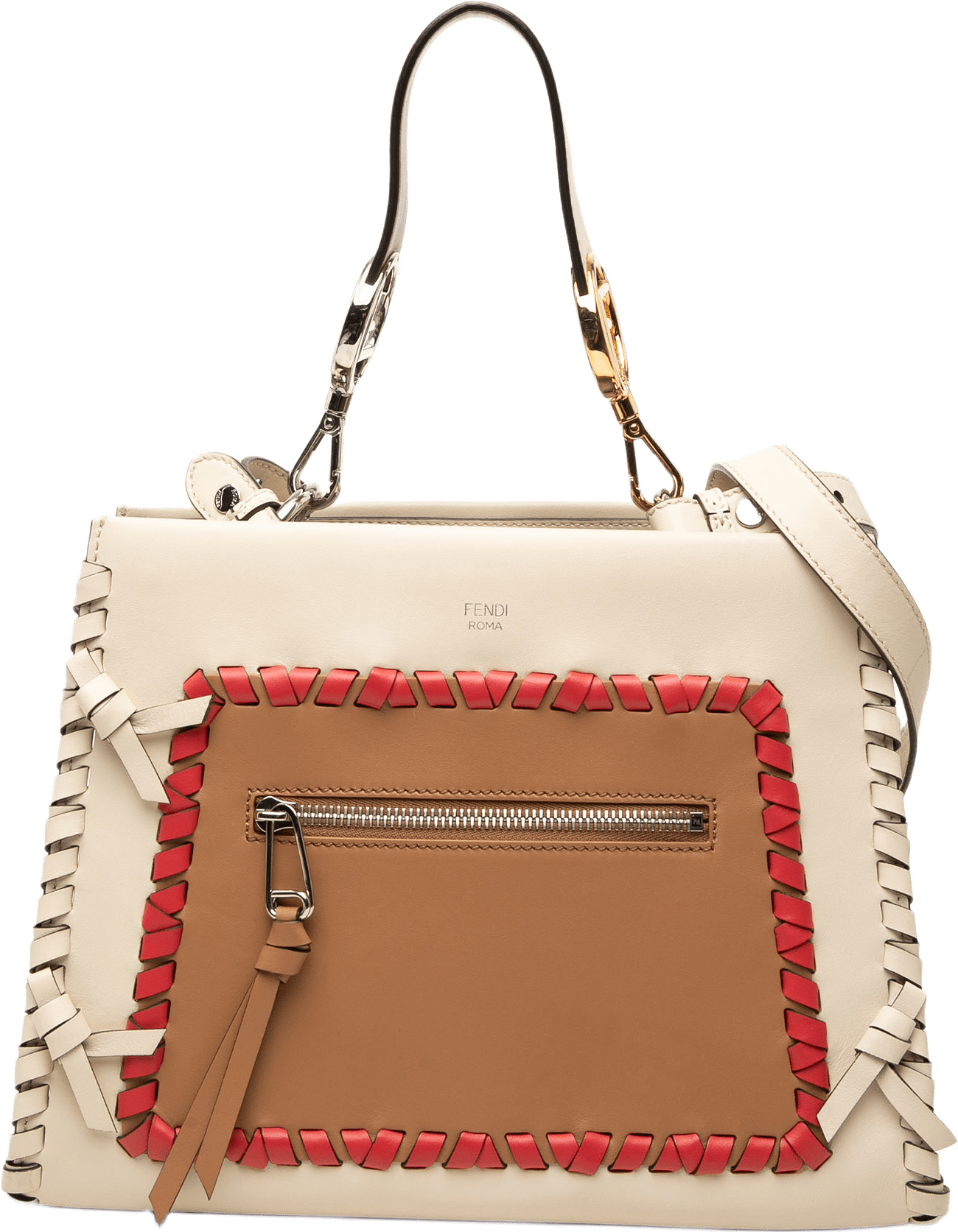 Fendi Small Bicolor Calfskin Whipstitch Runway Satchel, från Luxclusif, i färgen brun.