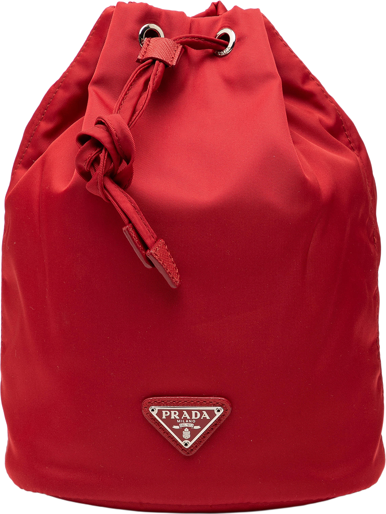 Prada Tessuto Drawstring Pouch, från Luxclusif, i färgen red.