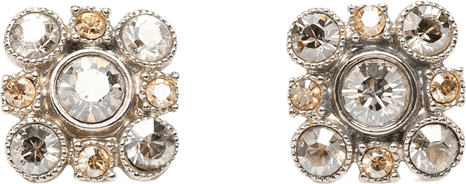 Chanel Brass Floral Strass Push Back Earrings, från Luxclusif, i färgen silver.