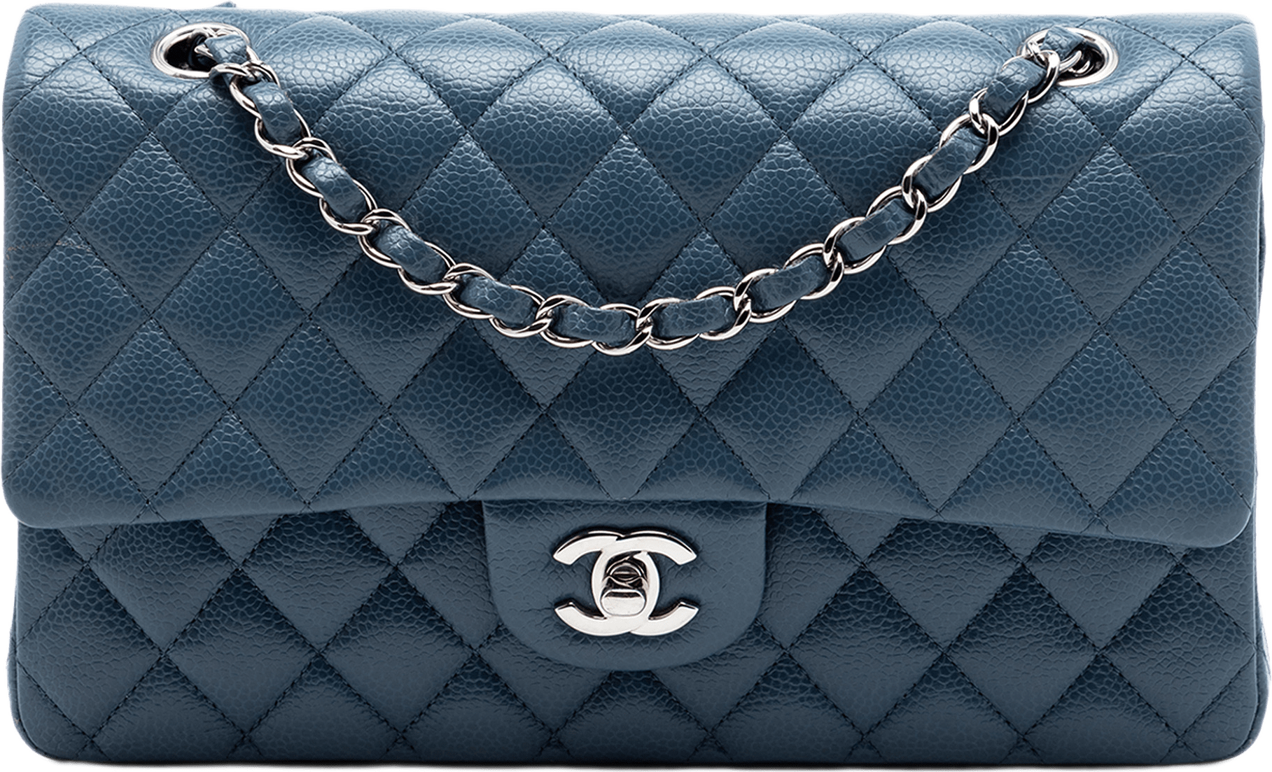 Chanel Medium Classic Caviar Double Flap, från Luxclusif, i färgen peacock.