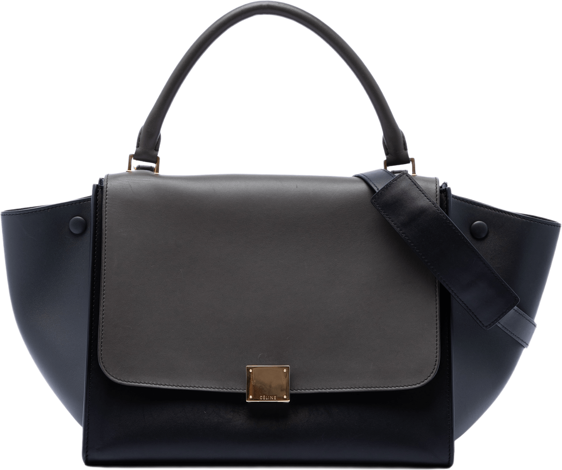 Celine Medium Tricolor Leather Trapeze Satchel, från Luxclusif, i färgen black.