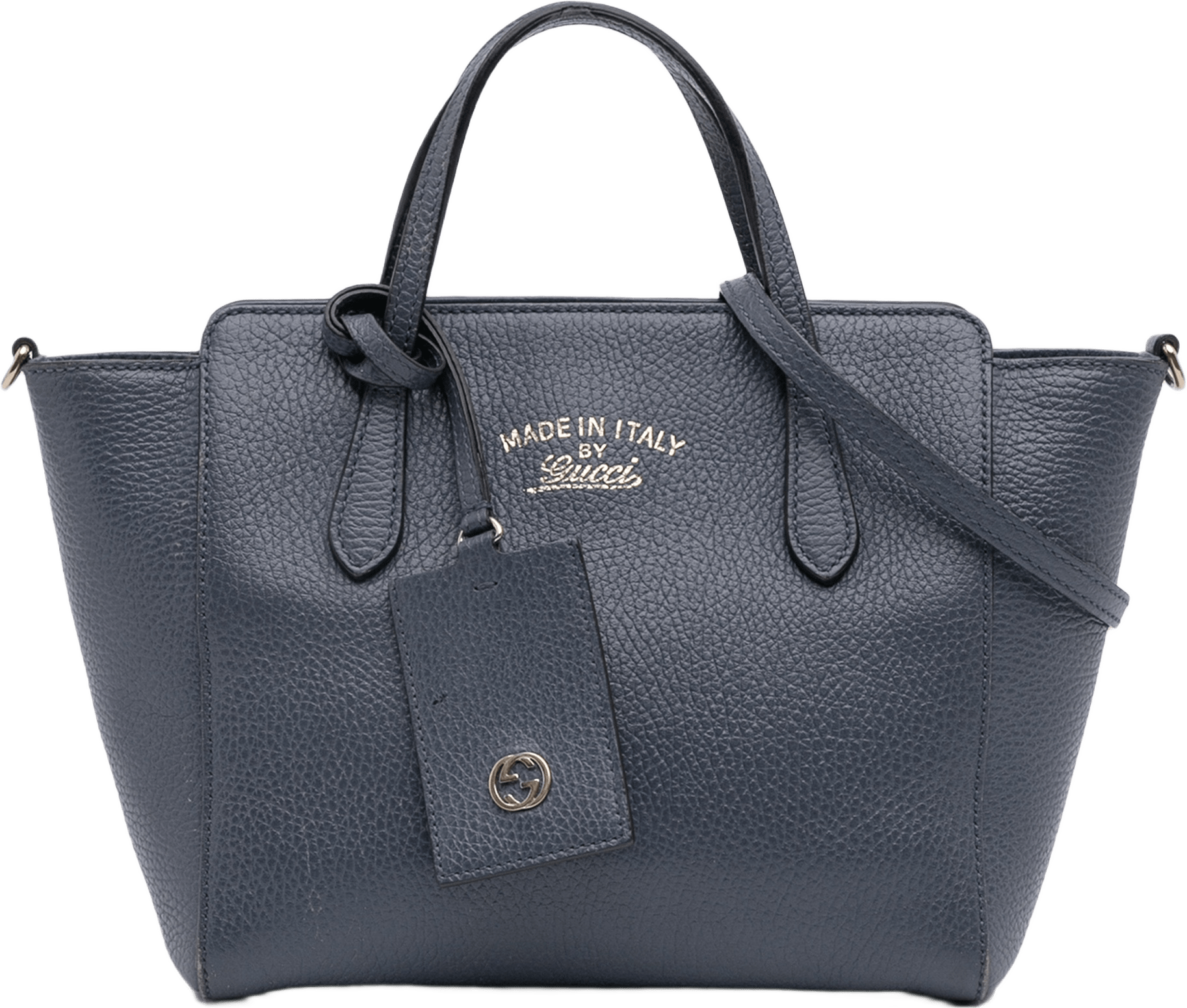 Gucci Mini Leather Swing Satchel, från Luxclusif, i färgen navy.