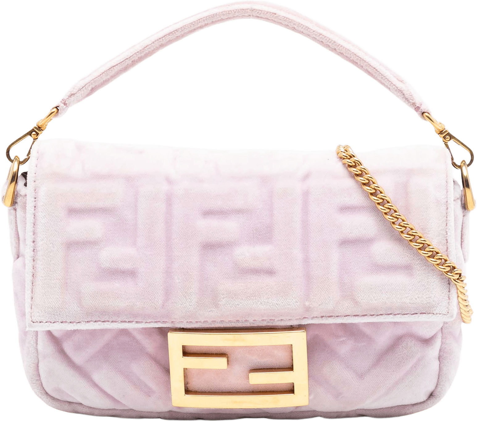 Fendi Mini Zucca Embossed Velvet Baguette Satchel, från Luxclusif, i färgen light pink.