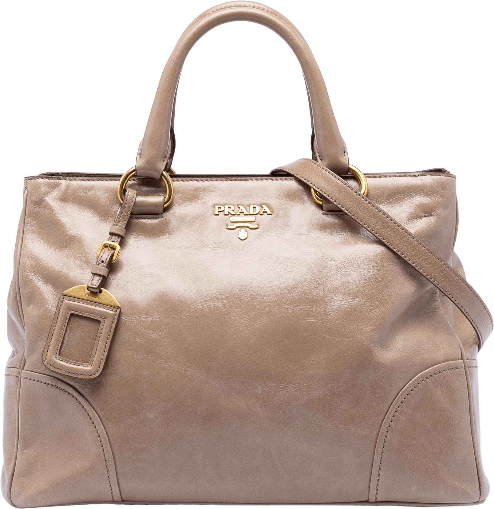 Prada Vitello Shine Open Convertible Tote, från Luxclusif, i färgen beige.