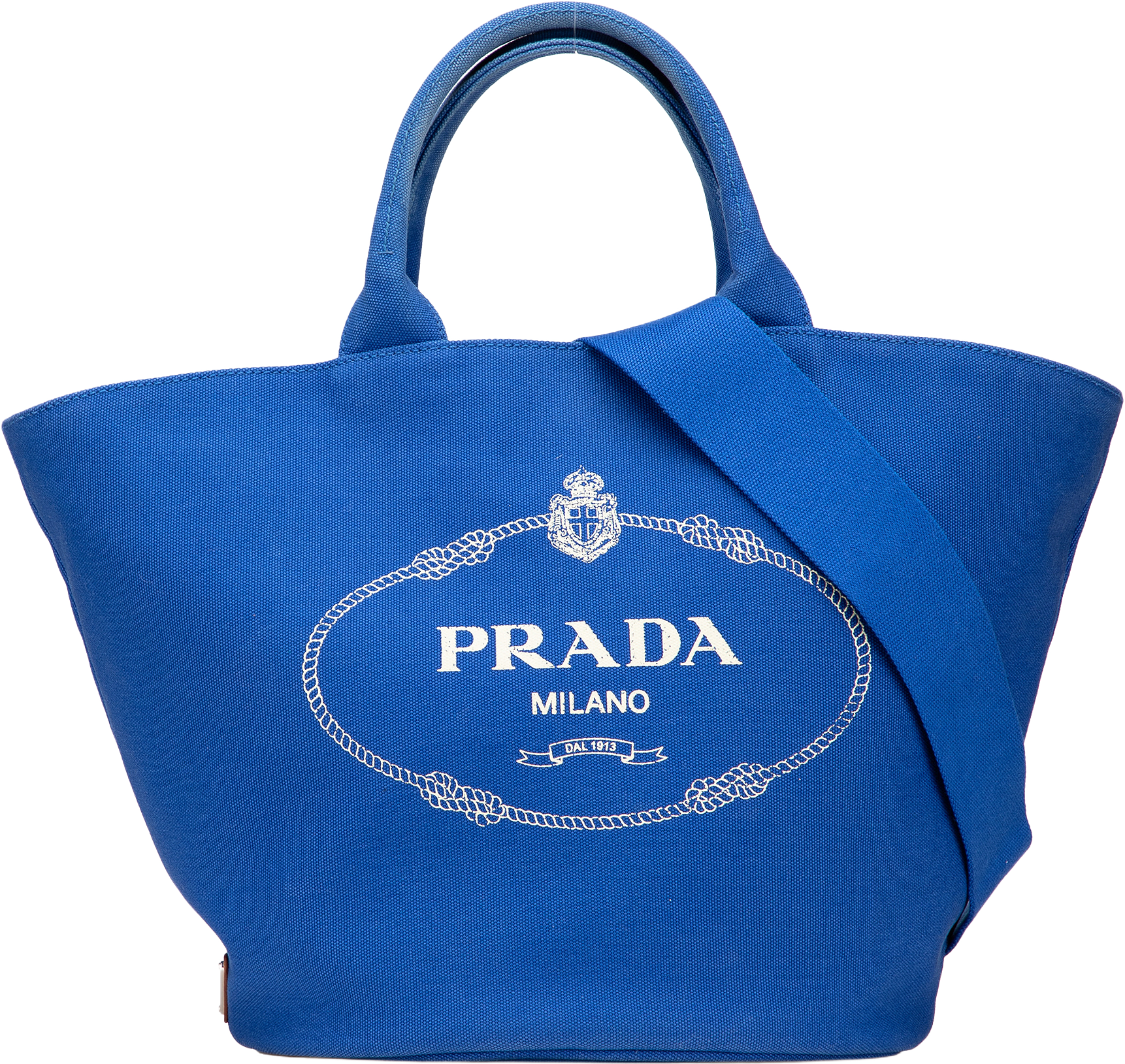 Prada Medium Canvas Canapa Logo Convertible Shopping Tote, från Luxclusif, i färgen blue.