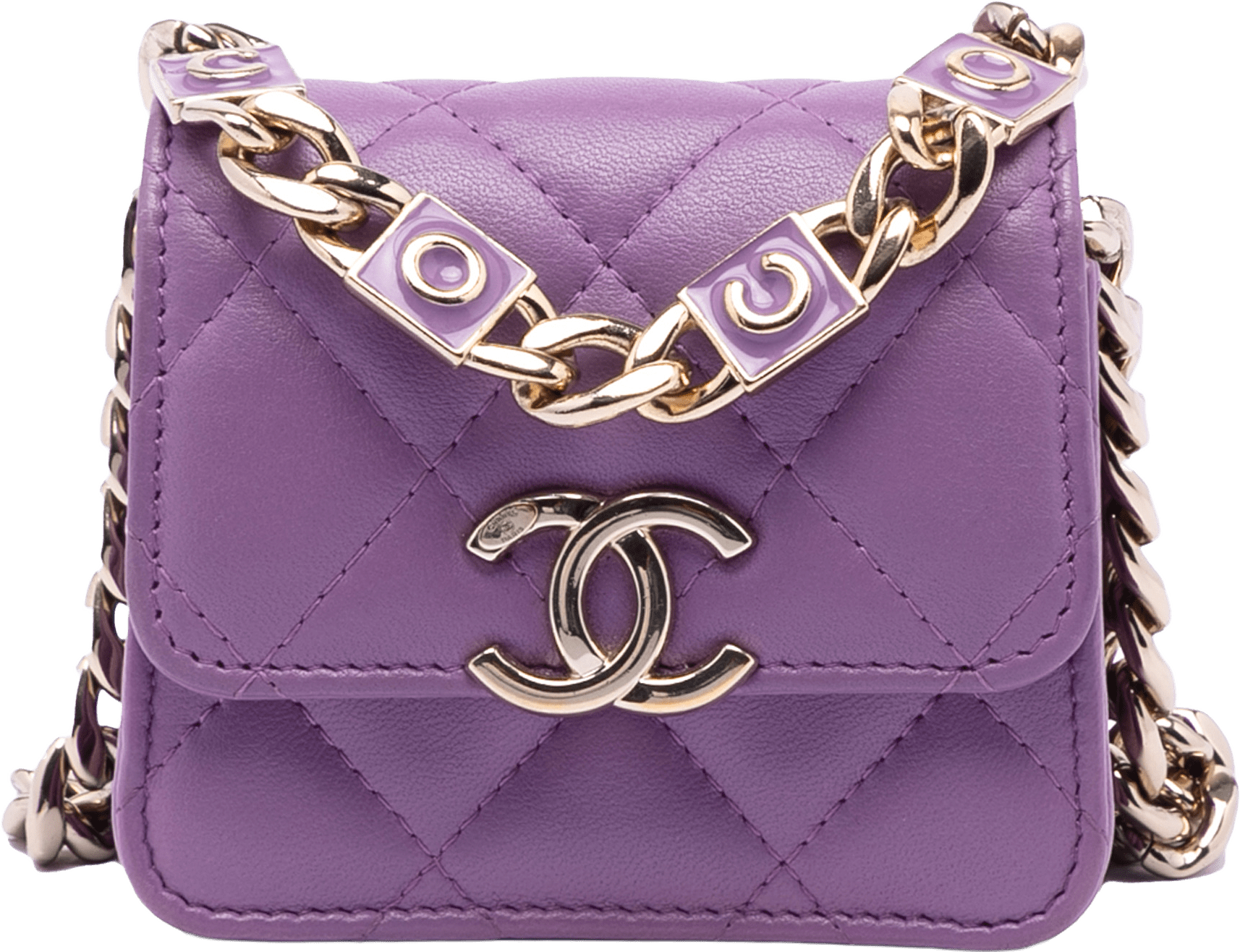 Chanel Cc Quilted Lambskin Coco Card Holder On Chain, från Luxclusif, i färgen purple.