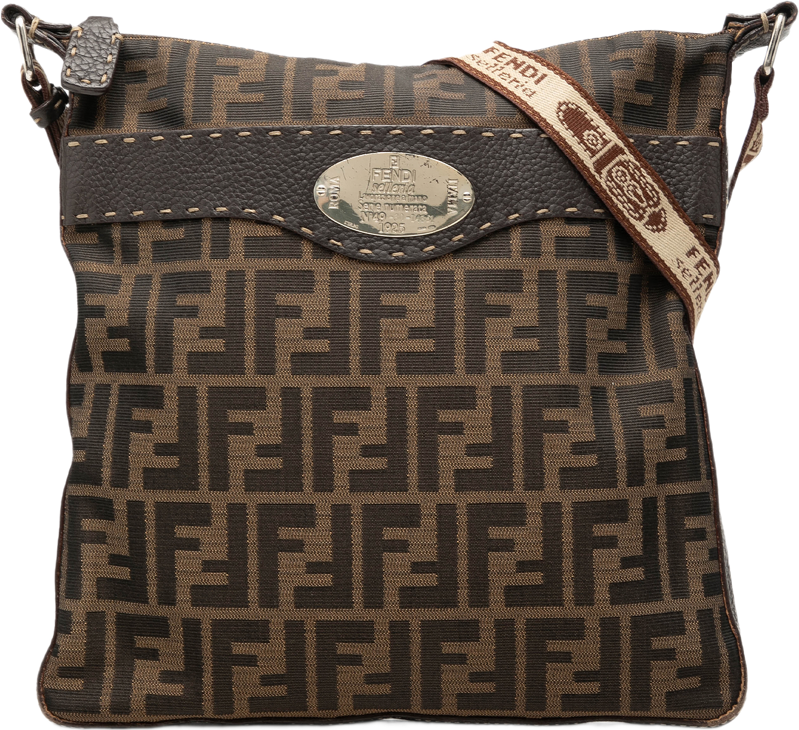 Fendi Zucca Canvas Selleria Crossbody, från Luxclusif, i färgen brun.