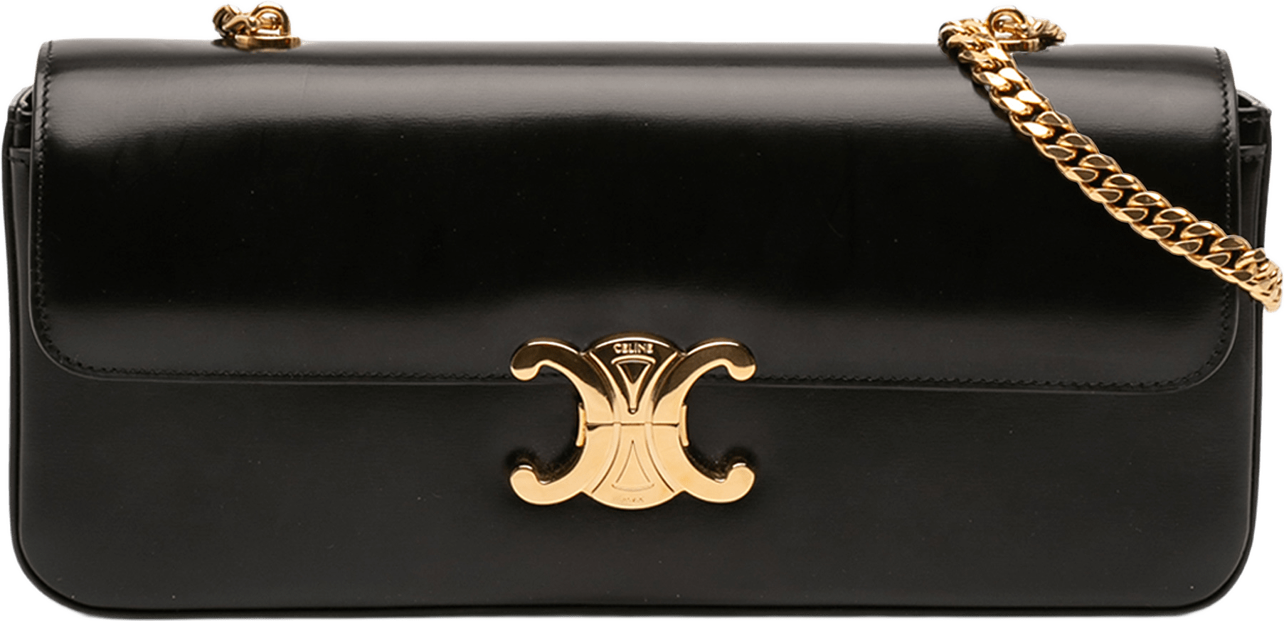Celine Shiny Calfskin Triomphe Chain Shoulder Bag, från Luxclusif, i färgen black.