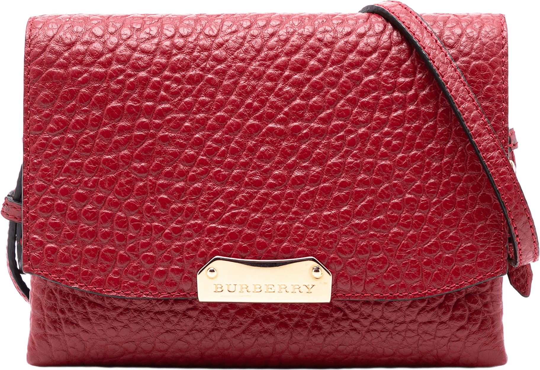 Burberry Embossed Grained Leather Langley Crossbody, från Luxclusif, i färgen red.