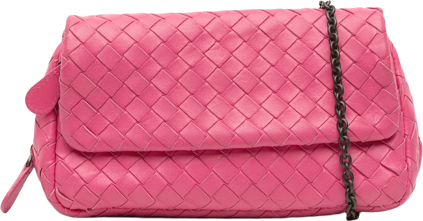 Bottega Veneta Mini Nappa Intrecciato Expandable Chain Flap Crossbody, från Luxclusif, i färgen hot pink.